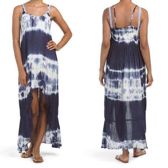 RAVIYA Navy Tie-Dye Hi-lo Cover-up Maxi Dress - LG - Picture 1 of 16